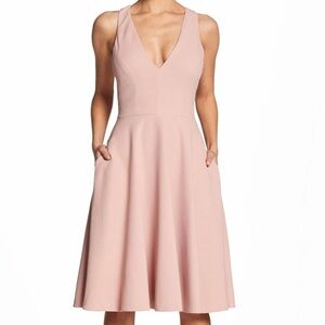DRESS THE POPULATION CATALINA BLUSH CREPE COCKTAIL DRESS MEDIUM